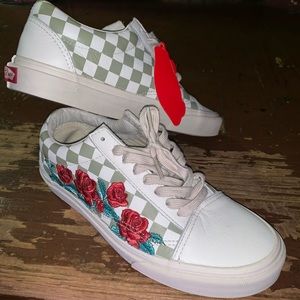 flower green checkerboard old skool vans